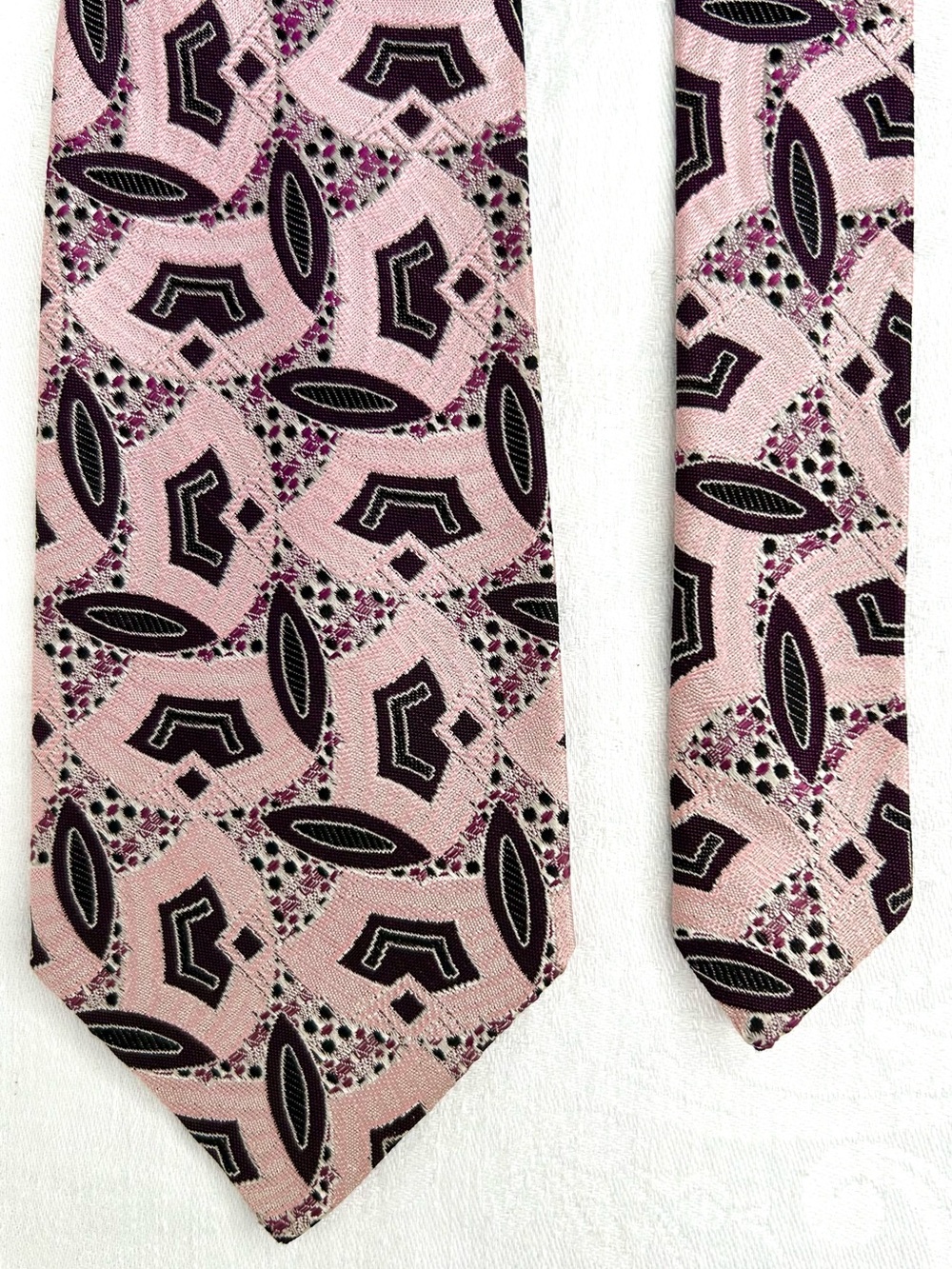 Vintage Pink & Black Tie  70s Wide Geometric Metallic Shimmery Disco Tie